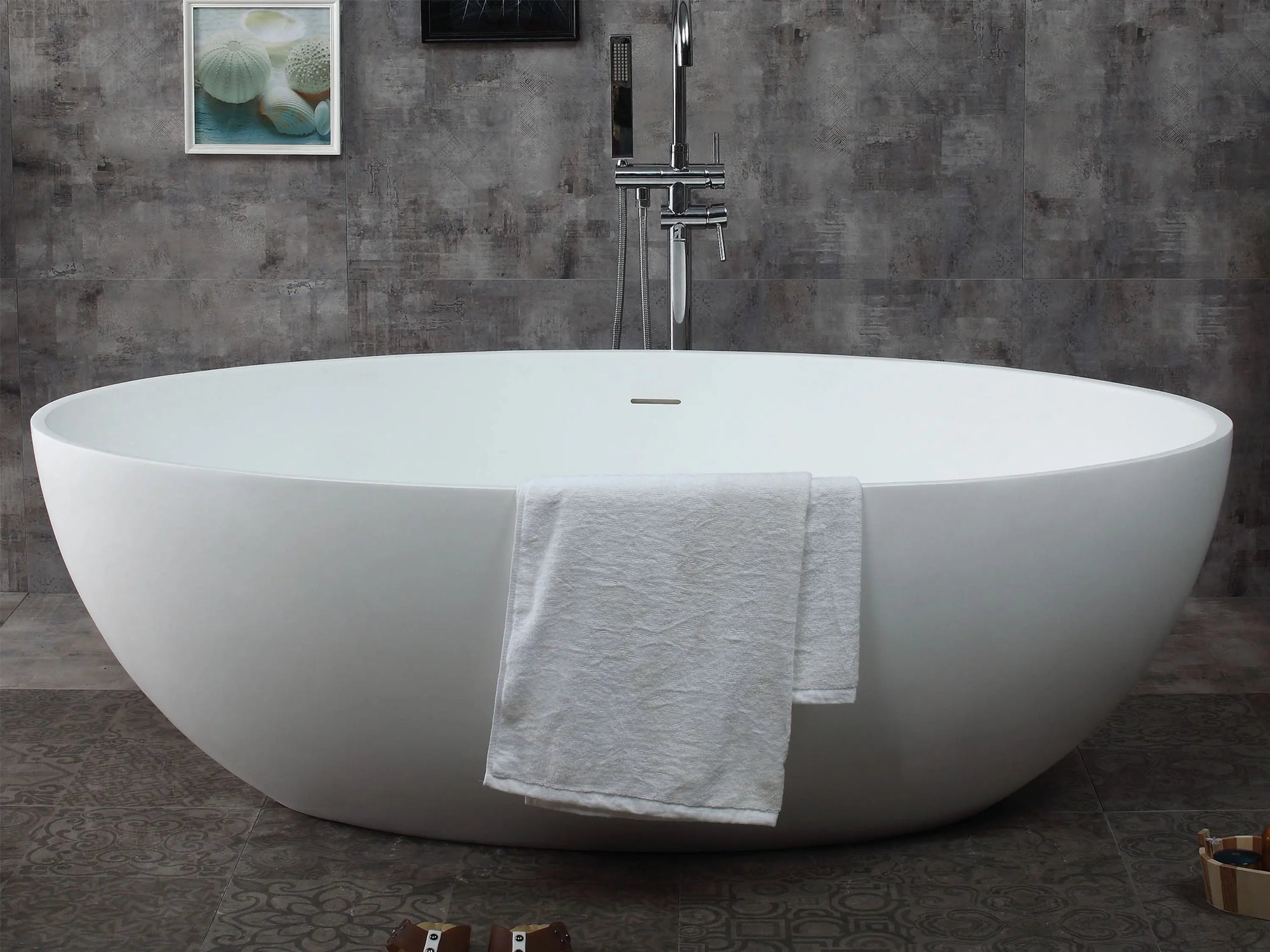ALFI Brand AB9941 67" Matte White Oval Solid Surface Tub with Concealed Matte Center Drain