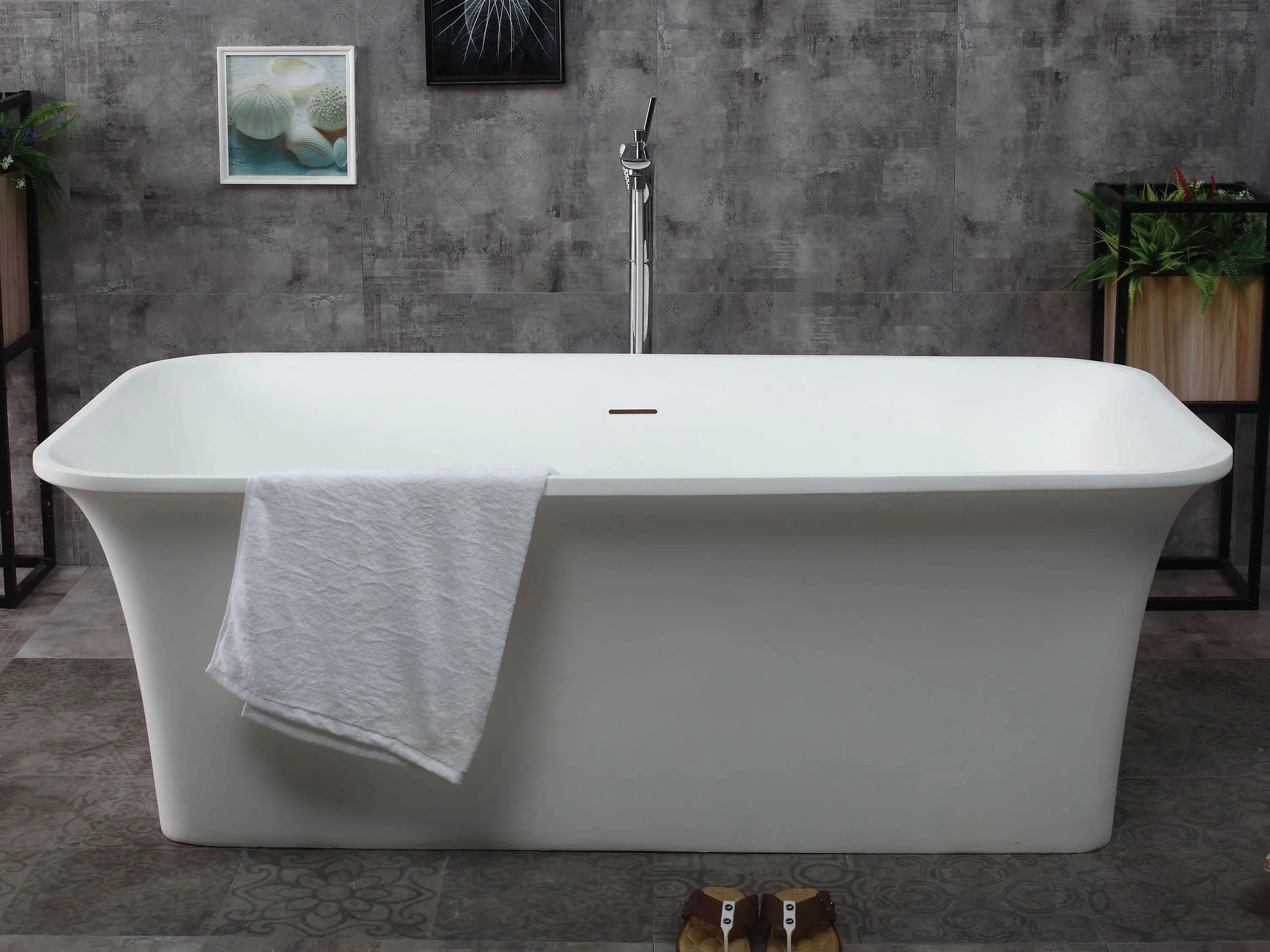 ALFI Brand AB9942 67" Matte White Rectangular Solid Surface Resin Tub with Matte White Center Drain