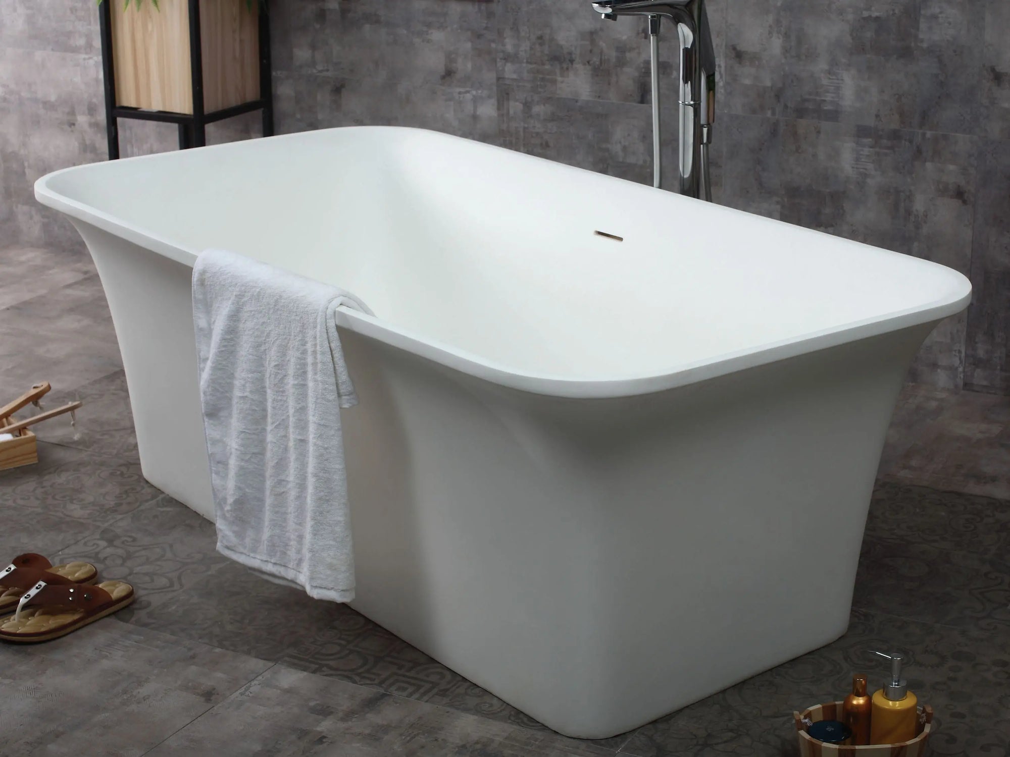 ALFI Brand AB9942 67" Matte White Rectangular Solid Surface Resin Tub with Matte White Center Drain