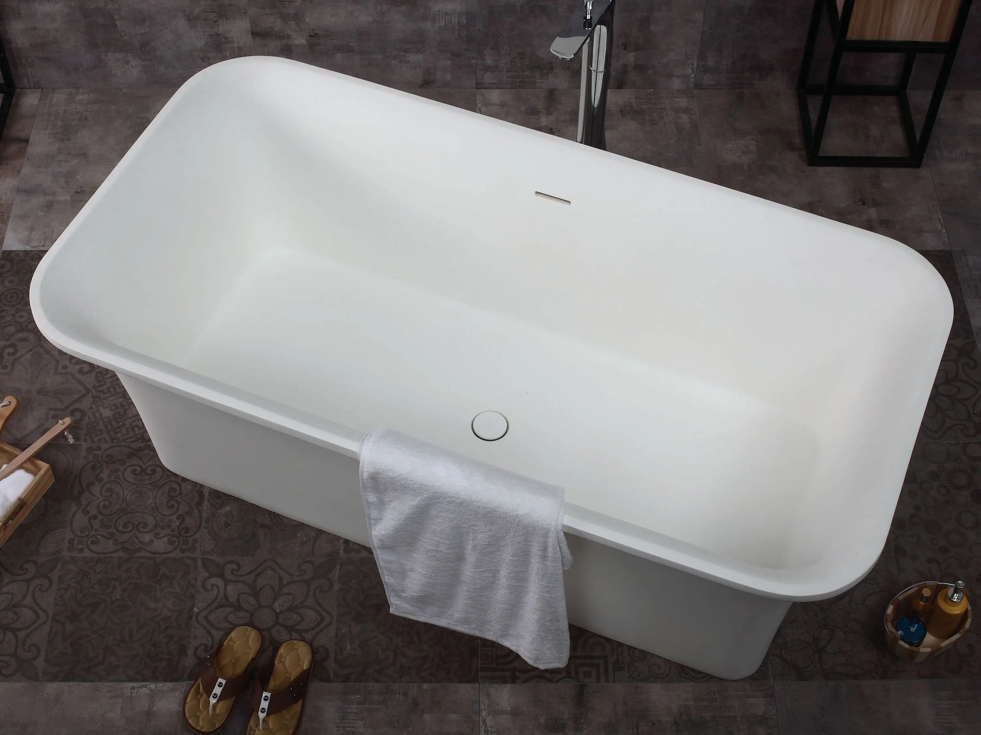 ALFI Brand AB9942 67" Matte White Rectangular Solid Surface Resin Tub with Matte White Center Drain