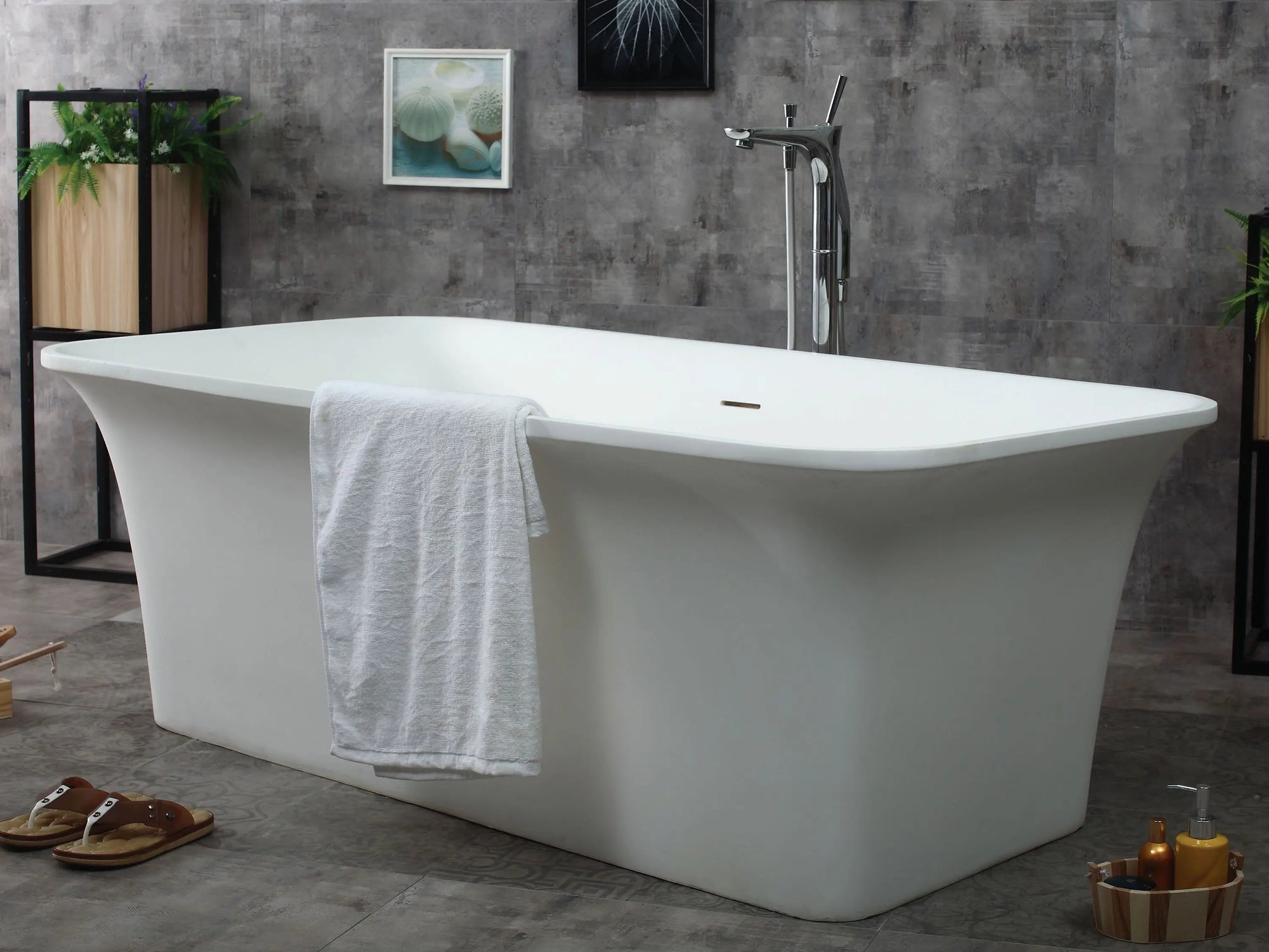 ALFI Brand AB9942 67" Matte White Rectangular Solid Surface Resin Tub with Matte White Center Drain