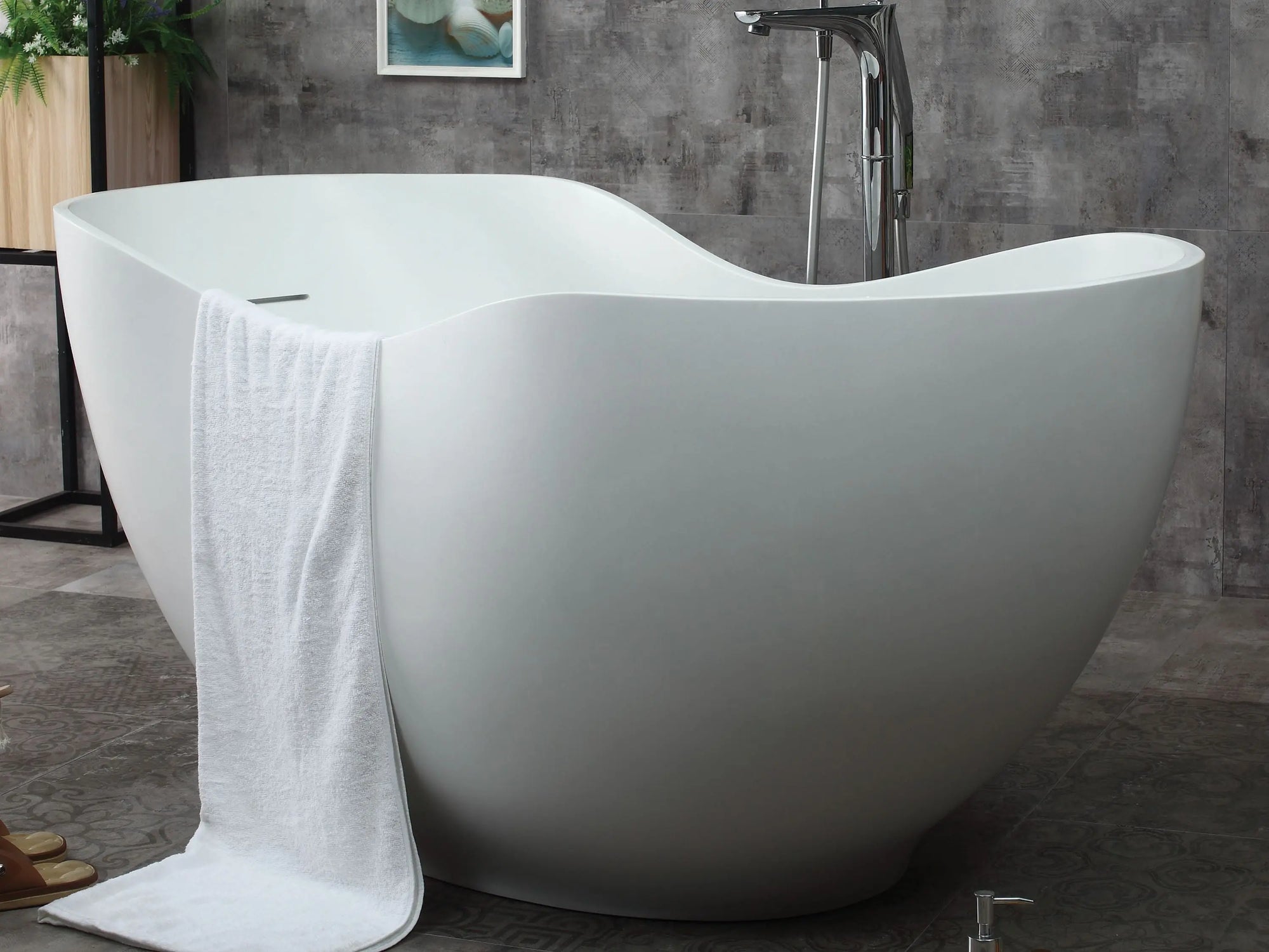 ALFI Brand AB9949 66" Matte White Oval Solid Surface Tub with Matte White Center Drain
