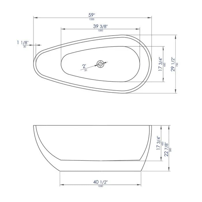 ALFI brand AB8861 59 Inch White Oval Acrylic Free Standing Soaking Bathtub Alfi Trade Inc