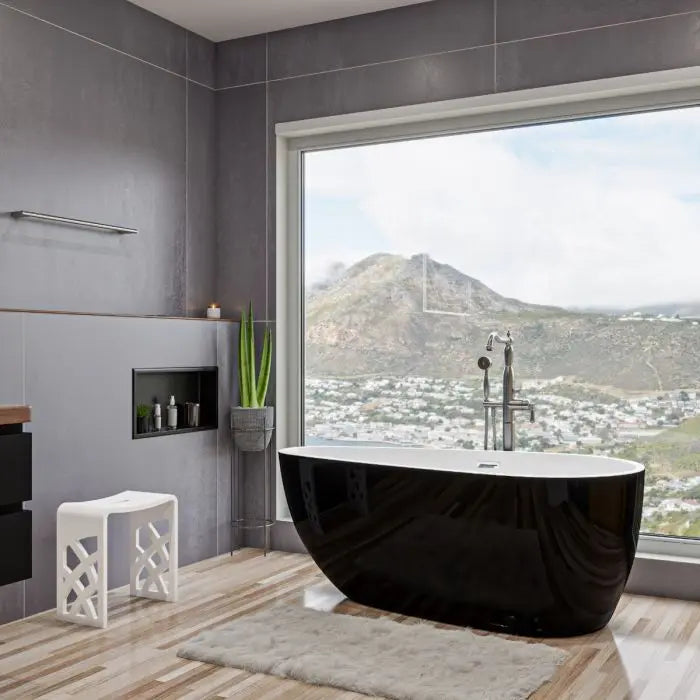 ALFI brand AB8862 59 Inch Oval Black and White Freestanding Tub