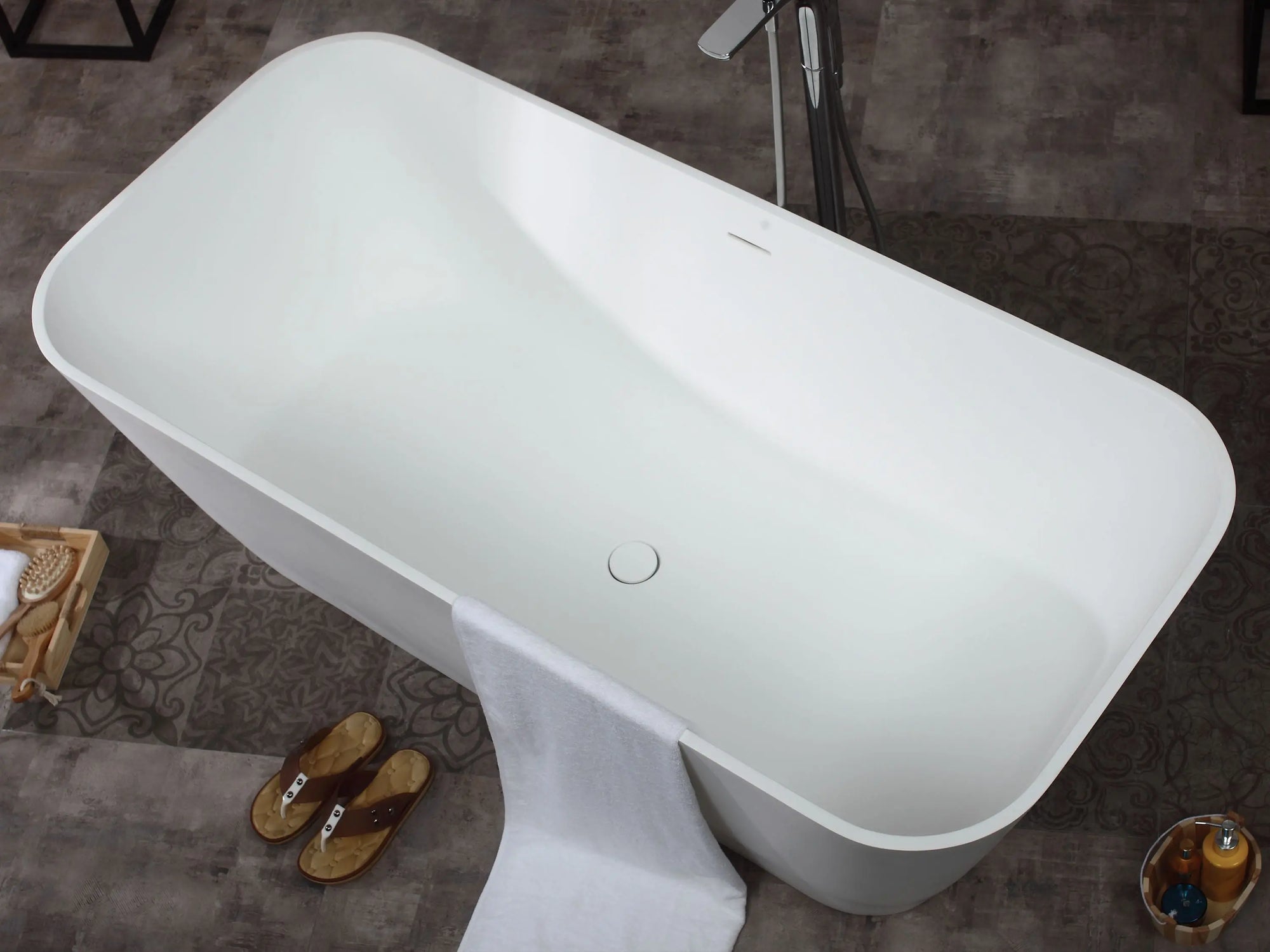 ALFI brand AB9952 67" Rectangular Matte White Solid Surface Tub with Center Drain