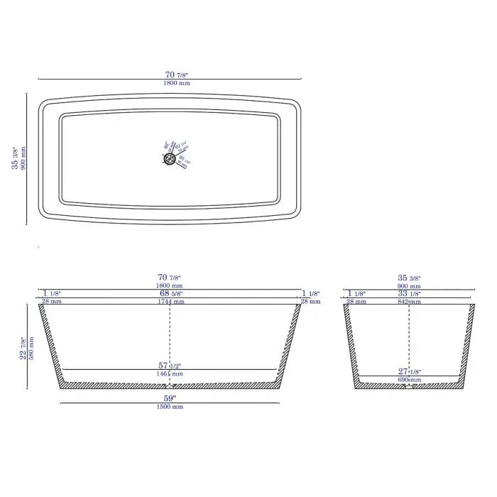 ALFI brand ABCO71TUB 71" Solid Concrete Rectangular Freestanding Bathtub Alfi Trade Inc