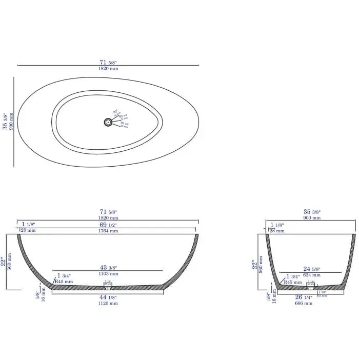 ALFI brand ABCO72TUB 72" Solid Concrete Tear Drop Freestanding Bathtub Alfi Trade Inc