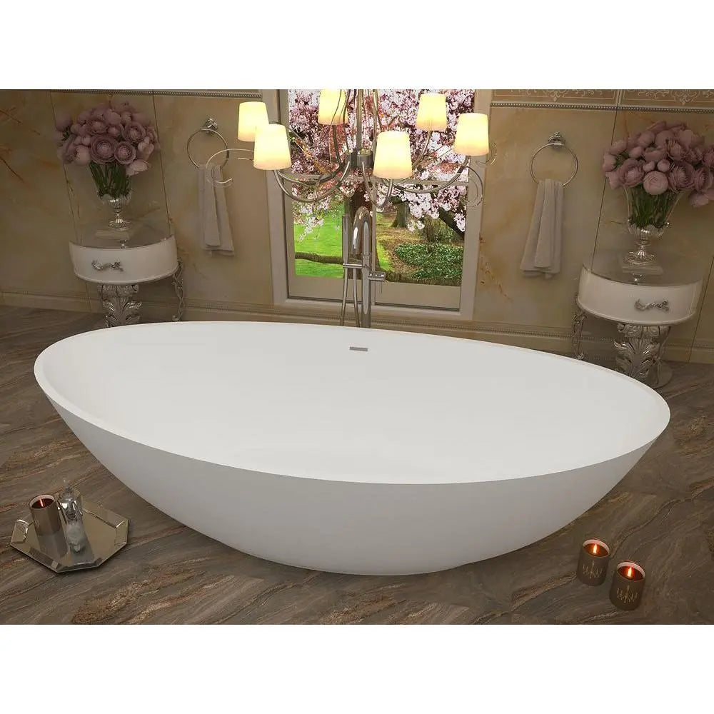 ANZZI Ala Series FT-AZ508 6.2 ft. Man-Made Stone Center Drain Freestanding Bathtub in Matte White