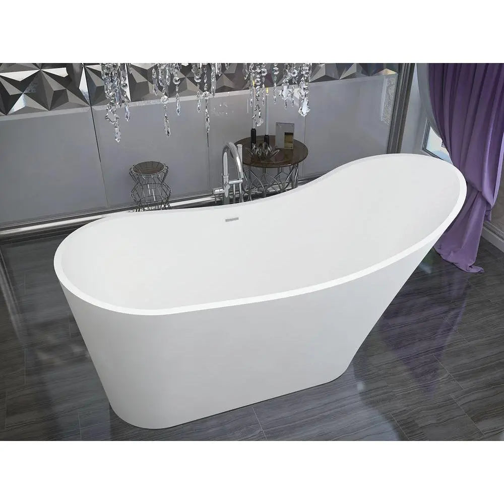 ANZZI Alto Series FT-AZ507 5.6 ft. Man-Made Stone Center Drain Matte White Freestanding Bathtub