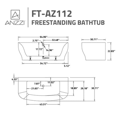 ANZZI Bank Series FT-AZ112 5.41 ft. Freestanding Bathtub in White SW Corp