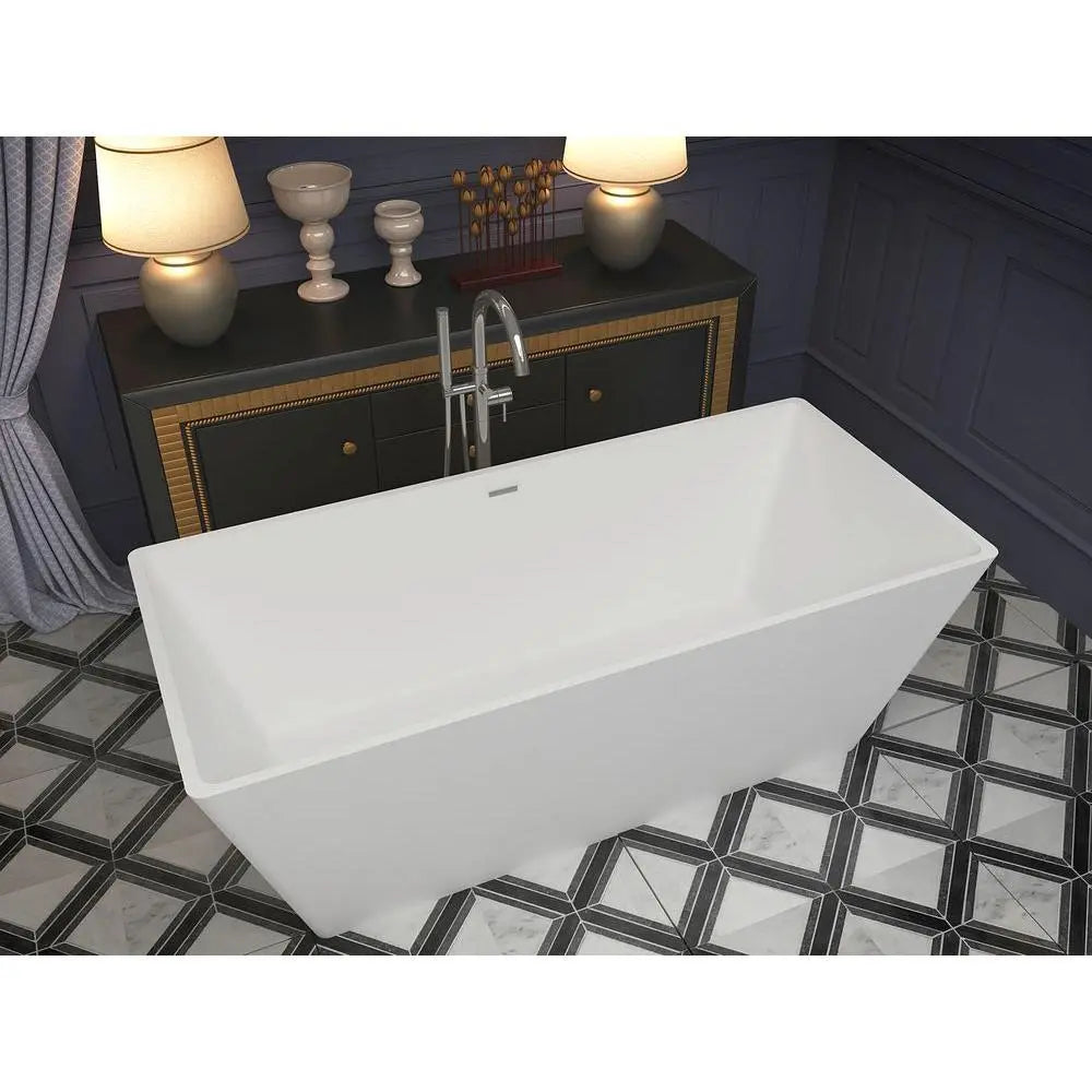 ANZZI Cenere Series FT-AZ501 4.9 ft. Man-Made Stone Center Drain Freestanding Bathtub in Matte White