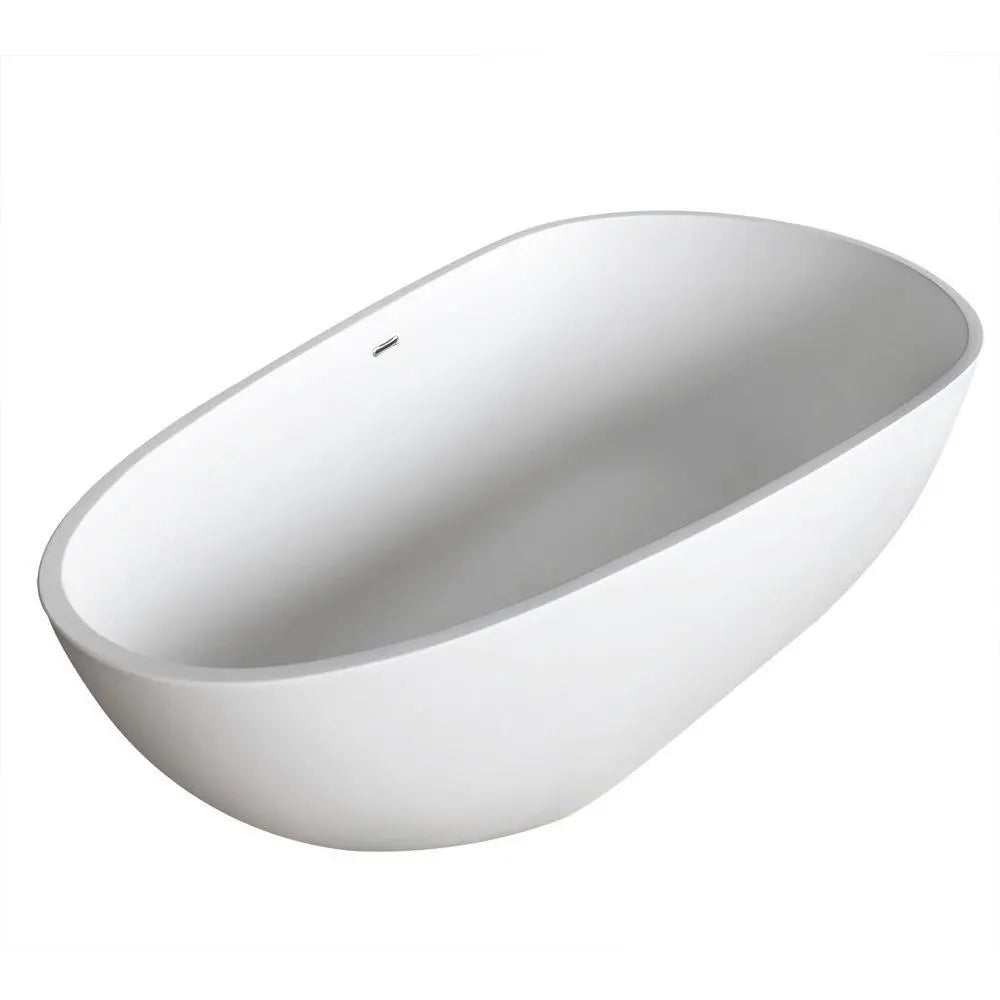 ANZZI Fiume Series FT-AZ502 5.6 ft. Man-Made Stone Center Drain Matte White Freestanding Tub