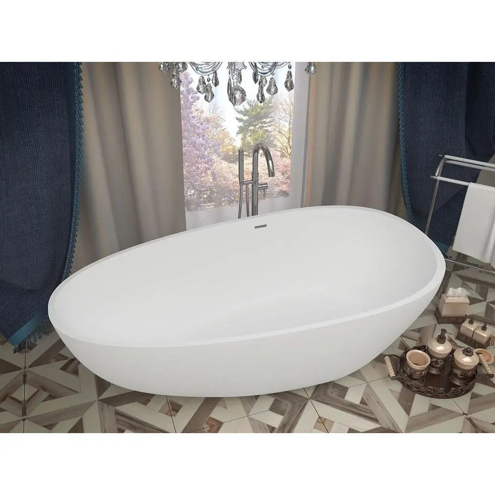 Fiume 5.6 ft. Man-Made Stone Center Drain Freestanding Bathtub in Matte White Fiume 5.6 ft. Man-Made Stone Center Drain Freestanding Bathtub in Matte White