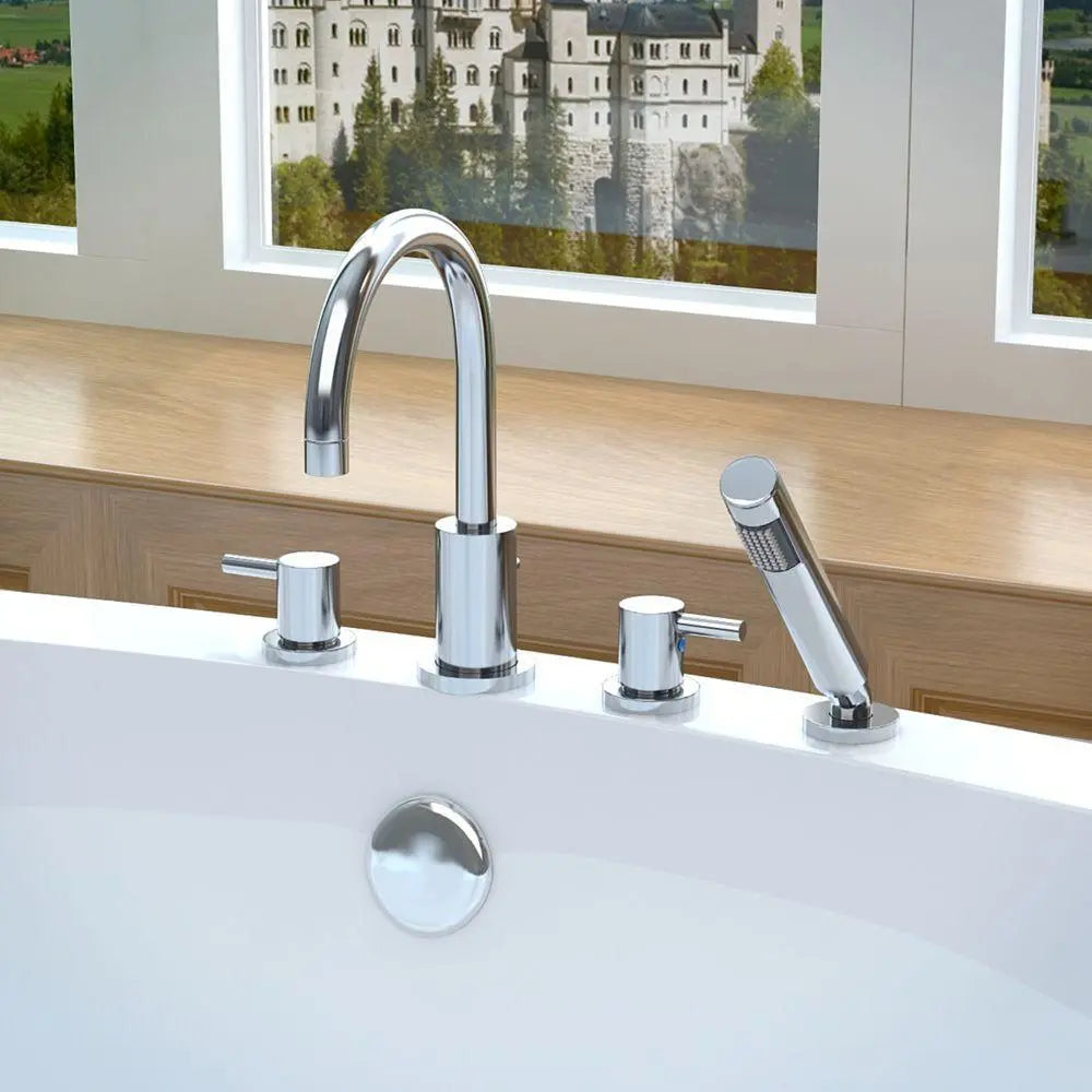 ANZZI Lien Series FR-AZ275 2-Handle Lever Deck-Mount Roman Tub Faucet with Handheld Sprayer in Polished Chrome
