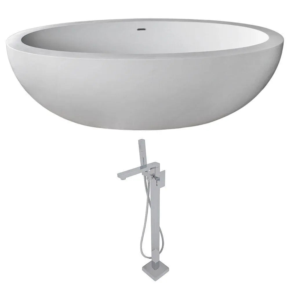 ANZZI Lusso Series 6.3 ft. Man-Made Stone Classic Freestanding Flatbottom Non-Whirlpool Bathtub in Matte White with Freestanding Faucet