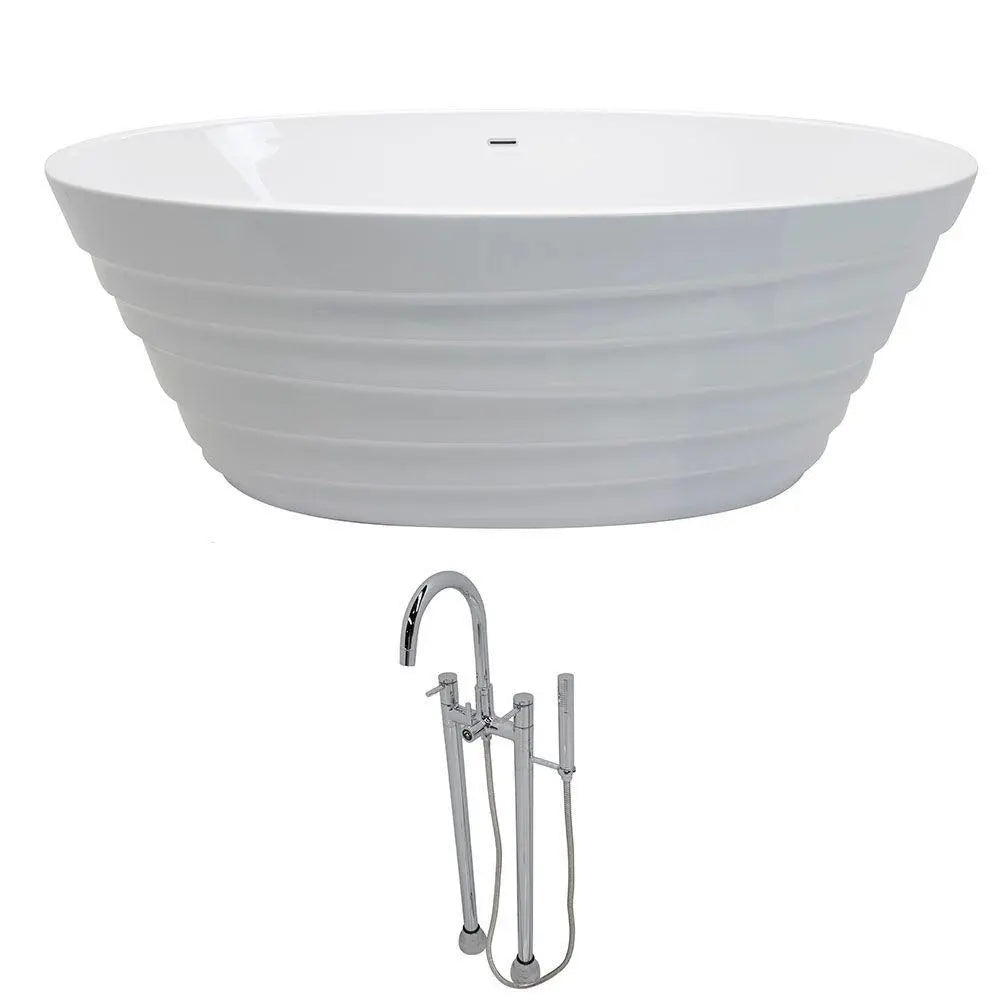 ANZZI Nimbus Series 5.6 ft. Acrylic Classic Freestanding Flatbottom Non-Whirlpool Bathtub in White with Freestanding Faucet