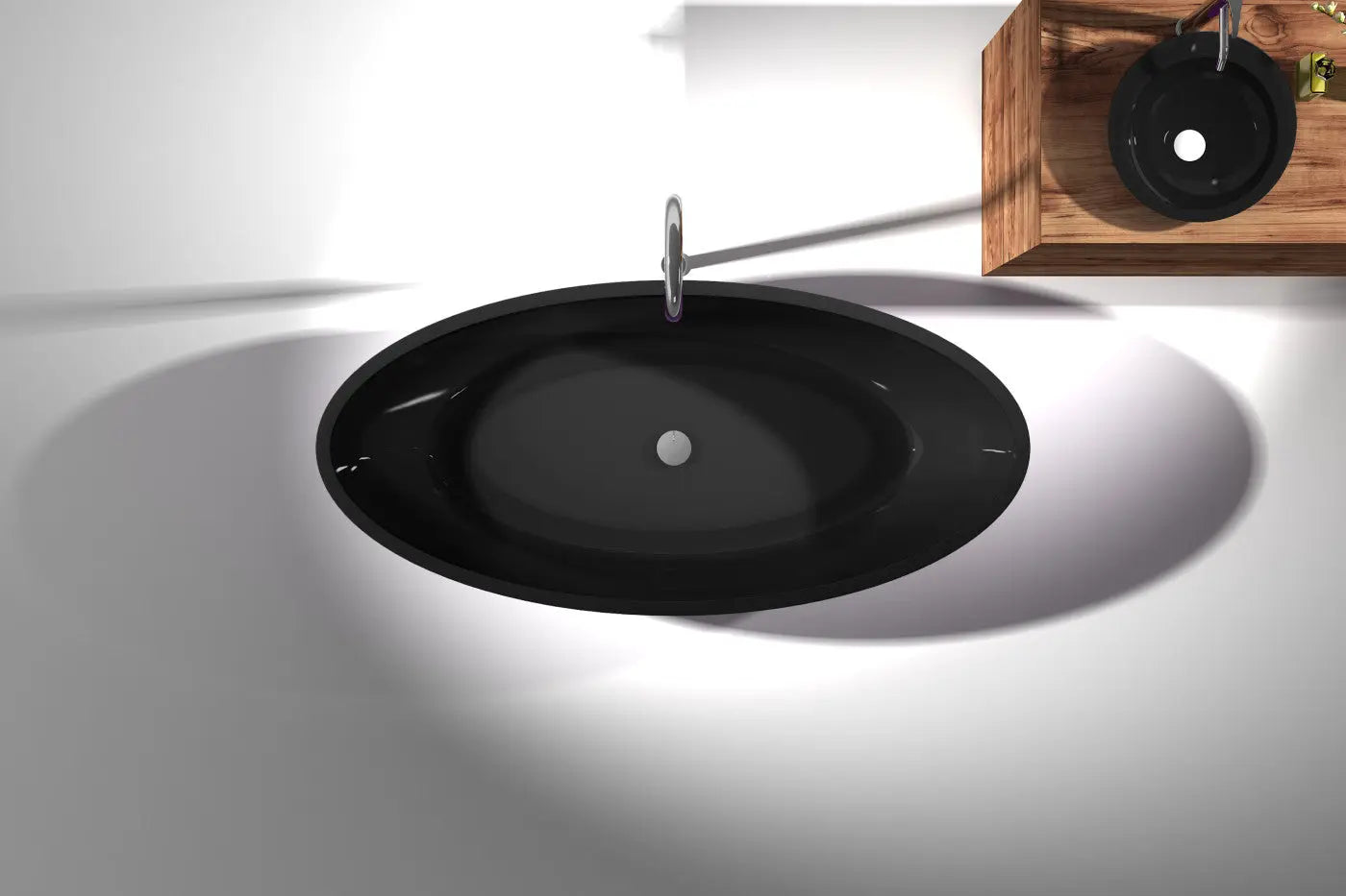 ANZZI Opal Series 5.6 ft. Man-Made Stone Center Drain Freestanding Bathtub SW Corp