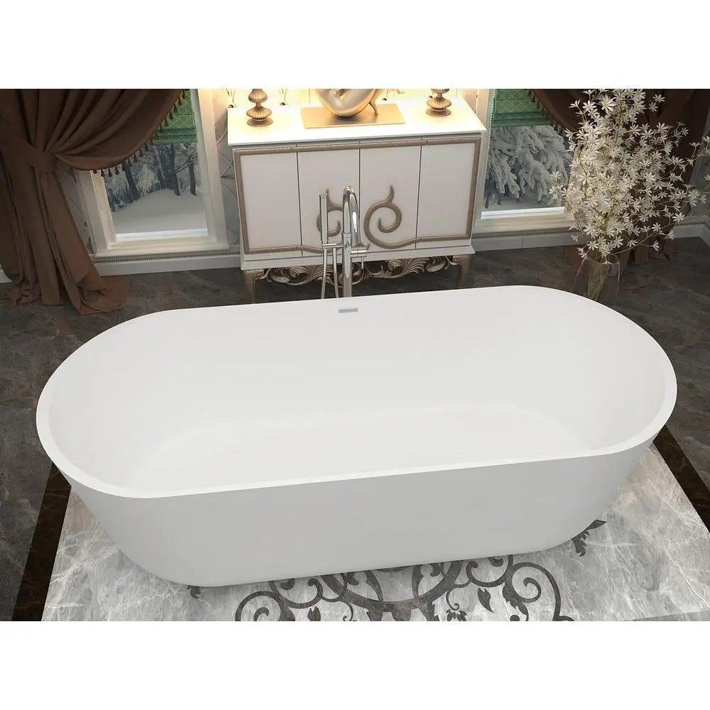 ANZZI Sabbia Series FT-AZ511 5.9 ft. Man-Made Stone Center Drain Freestanding Bathtub in Matte White SW Corp