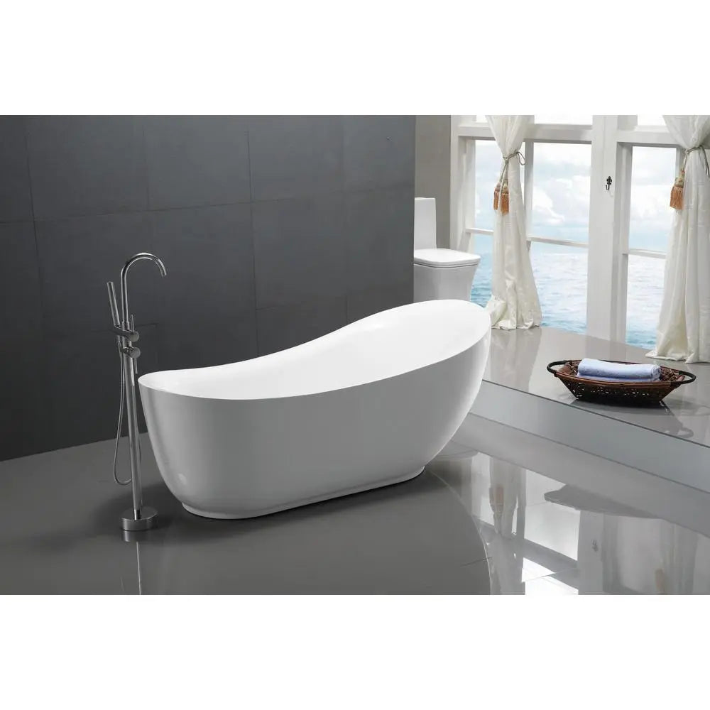 ANZZI Talyah Series FT-AZ090 5.92 ft. White Freestanding Tub with Reversible Drain