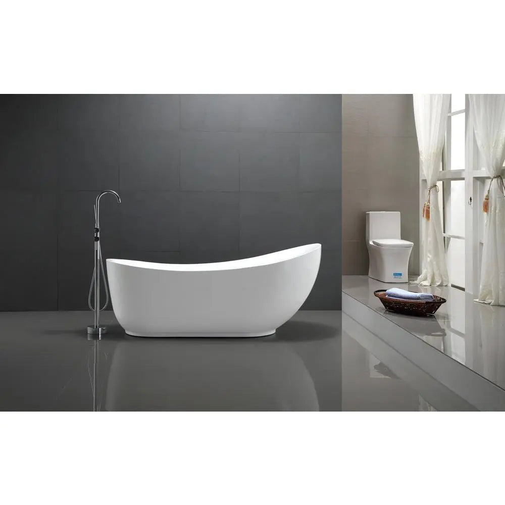 ANZZI Talyah Series FT-AZ090 5.92 ft. White Freestanding Tub with Reversible Drain
