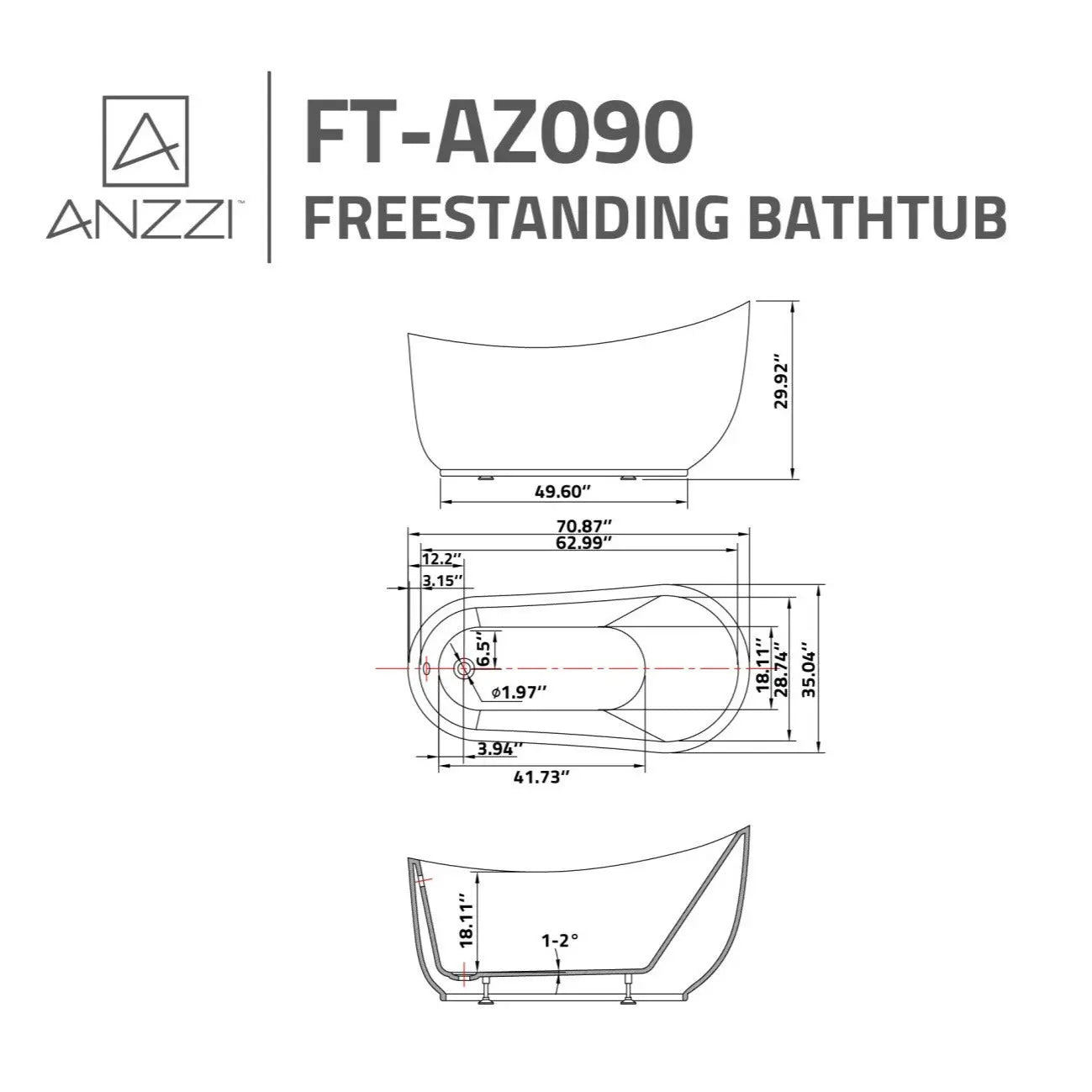 ANZZI Talyah Series FT-AZ090 5.92 ft. Freestanding Bathtub in White SW Corp