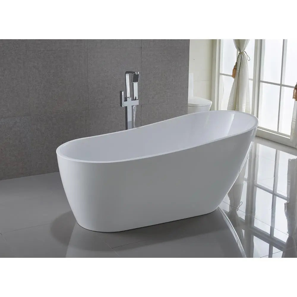 ANZZI Trend Series FT-AZ093 5.58 ft. White Freestanding Tub with Built-In Overflow and Reversible Drain