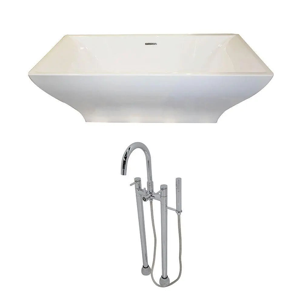 ANZZI Vision Series 5.9 ft. Acrylic Double Slipper Freestanding Flatbottom Non-Whirlpool Bathtub in White with Freestanding Faucet