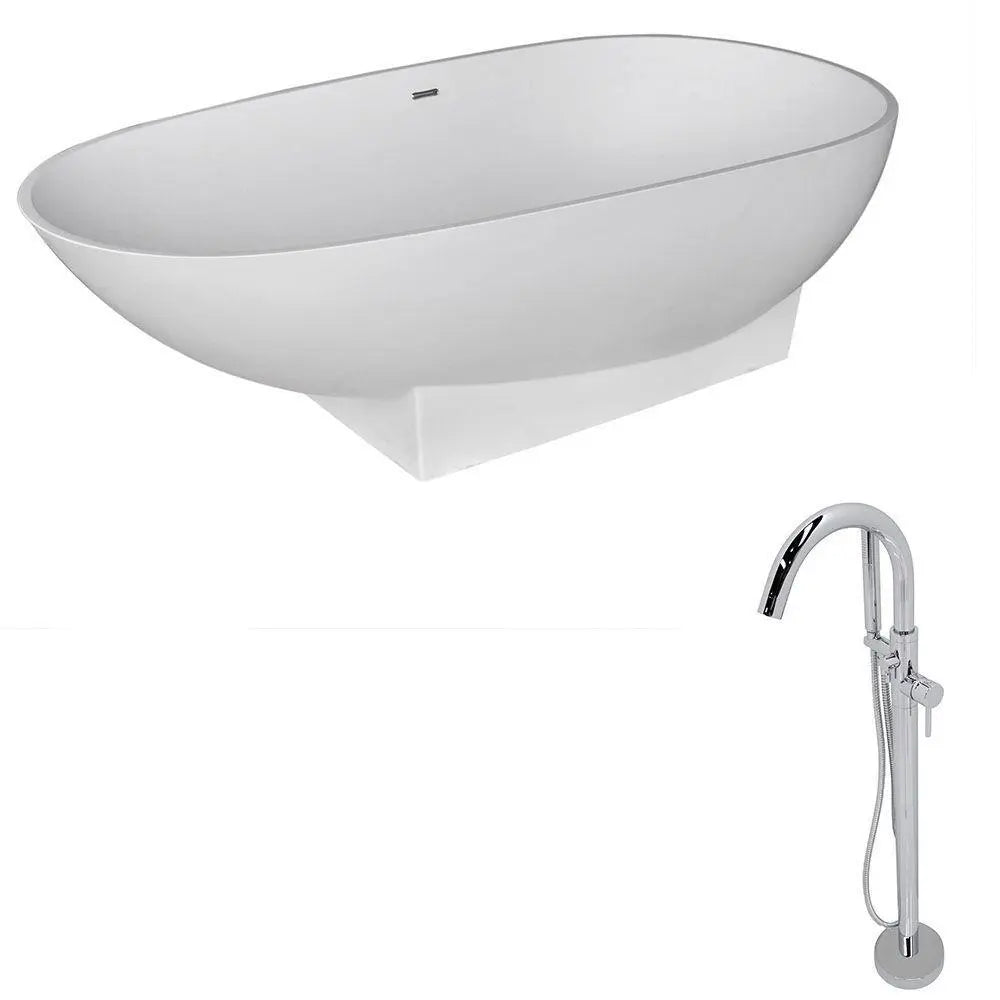 ANZZI Volo Series 5.9 ft. Man-Made Stone Classic Freestanding Flatbottom Non-Whirlpool Bathtub in Matte White with Freestanding Faucet