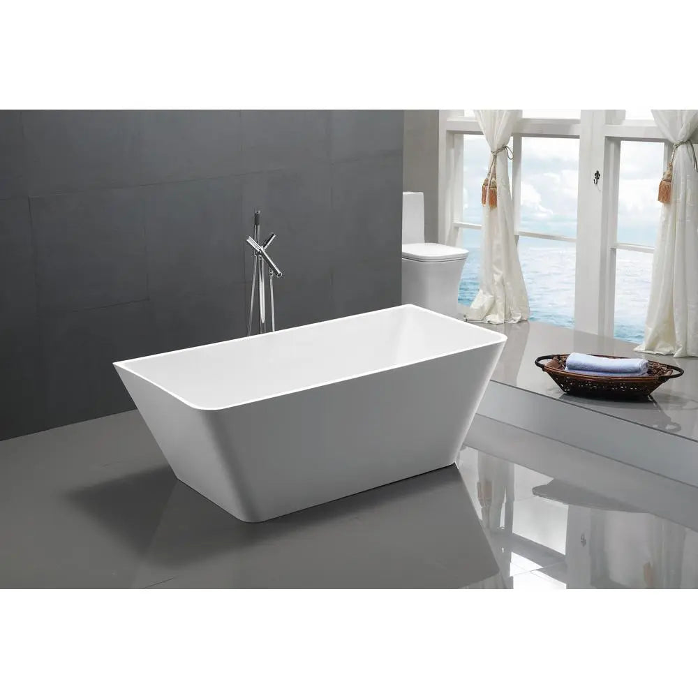 ANZZI Zenith Series FT-AZ099 5.58 ft. Freestanding White Bathtub with Built-In Chrome Overflow & Center Drain