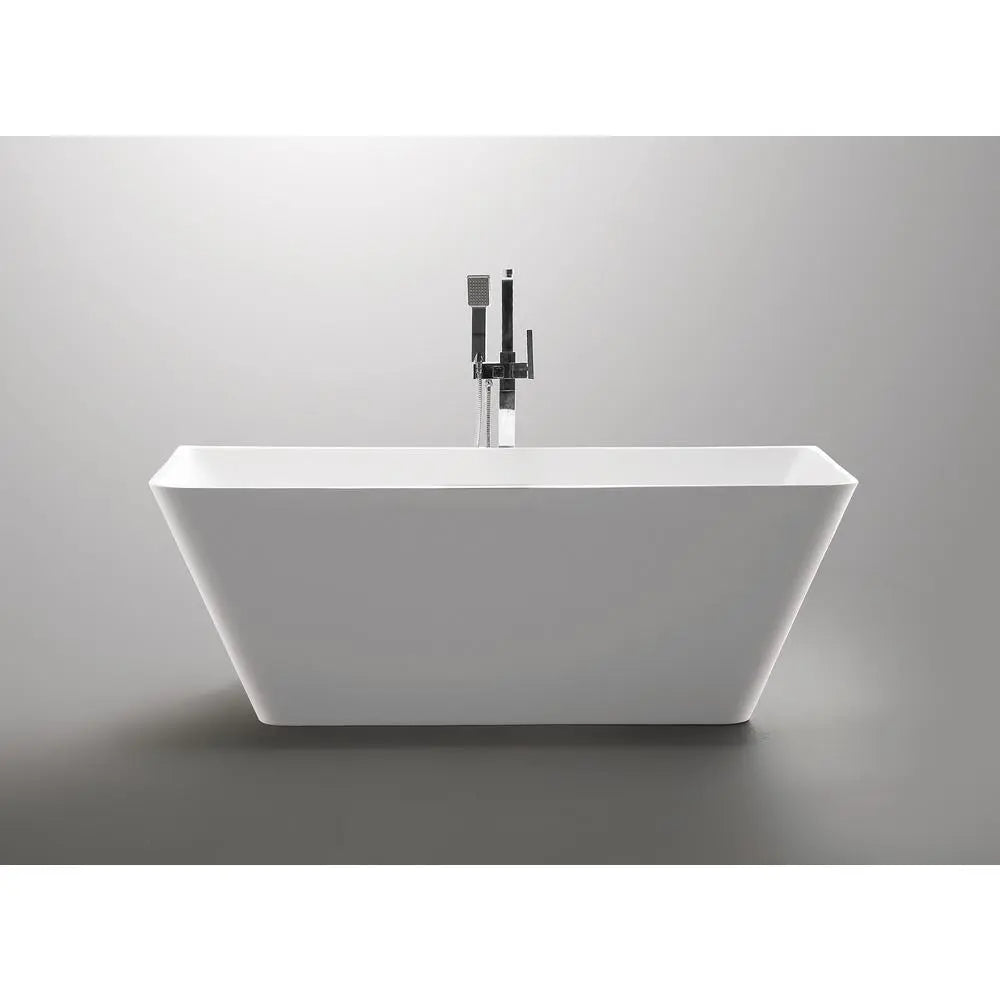 ANZZI Zenith Series FT-AZ099 5.58 ft. Freestanding White Bathtub with Built-In Chrome Overflow & Center Drain