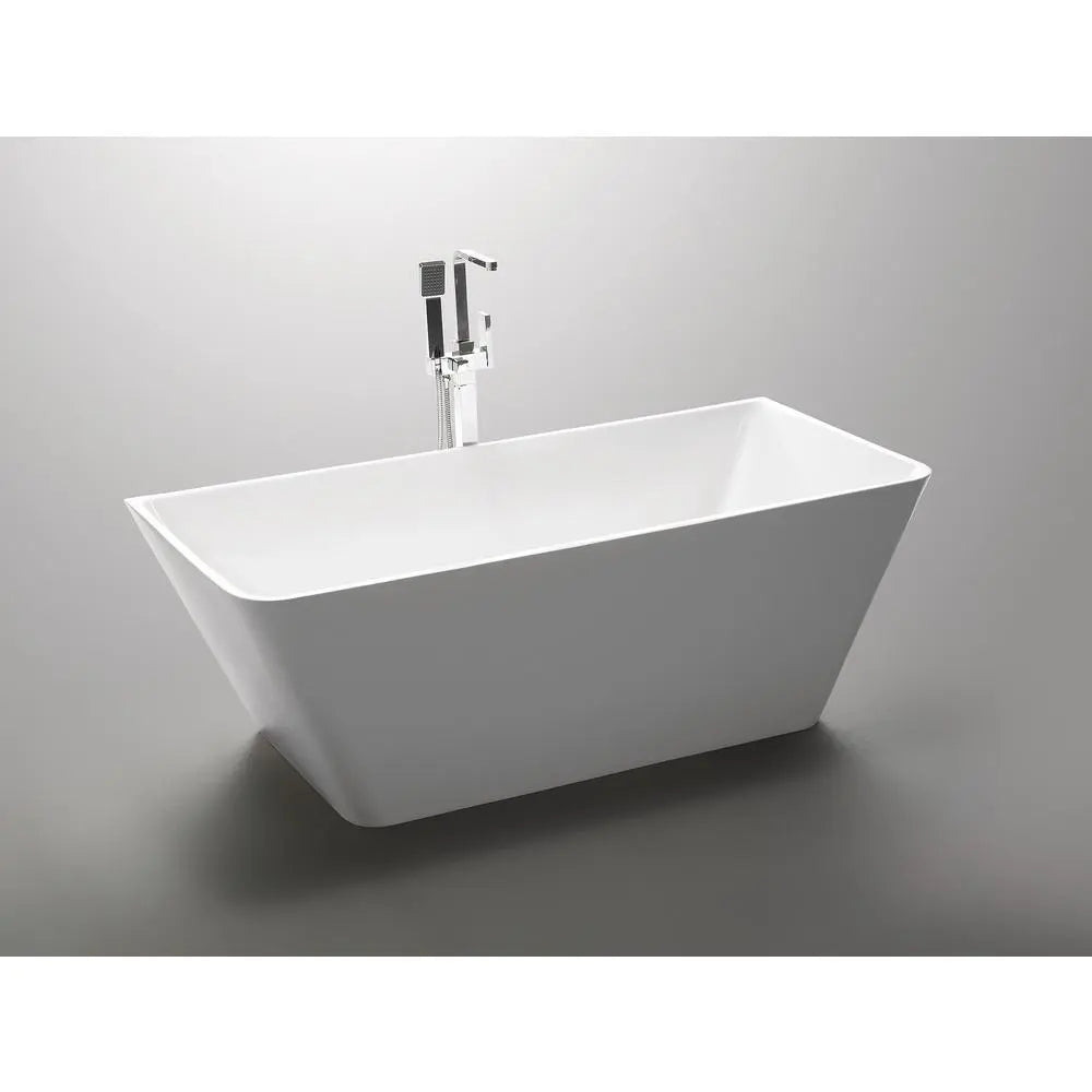 ANZZI Zenith Series FT-AZ099 5.58 ft. Freestanding White Bathtub with Built-In Chrome Overflow & Center Drain