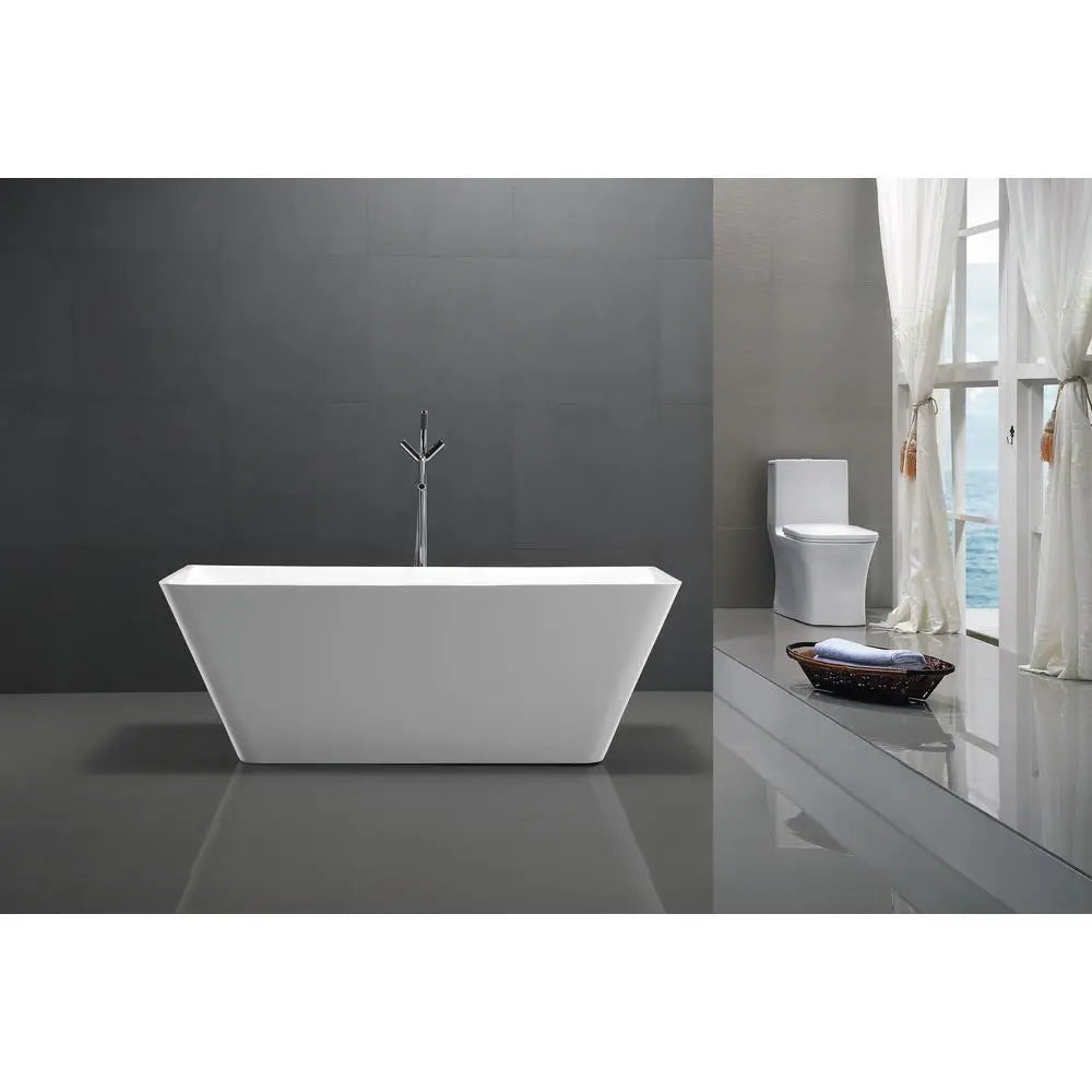 ANZZI Zenith Series FT-AZ099 5.58 ft. Freestanding White Bathtub with Built-In Chrome Overflow & Center Drain