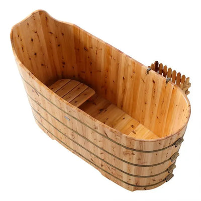 Alfi Brand AB1103 59", Premium Freestanding Cedar Wooden Bathtub with Bench Alfi Trade Inc