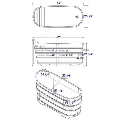 Alfi Brand AB1103 59", Premium Freestanding Cedar Wooden Bathtub with Bench Alfi Trade Inc