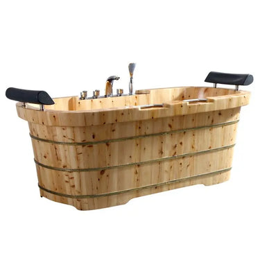 Alfi Brand AB1130 65" 2 Person Free Standing Cedar Wooden Bathtub with Fixtures & Headrests Alfi Trade Inc