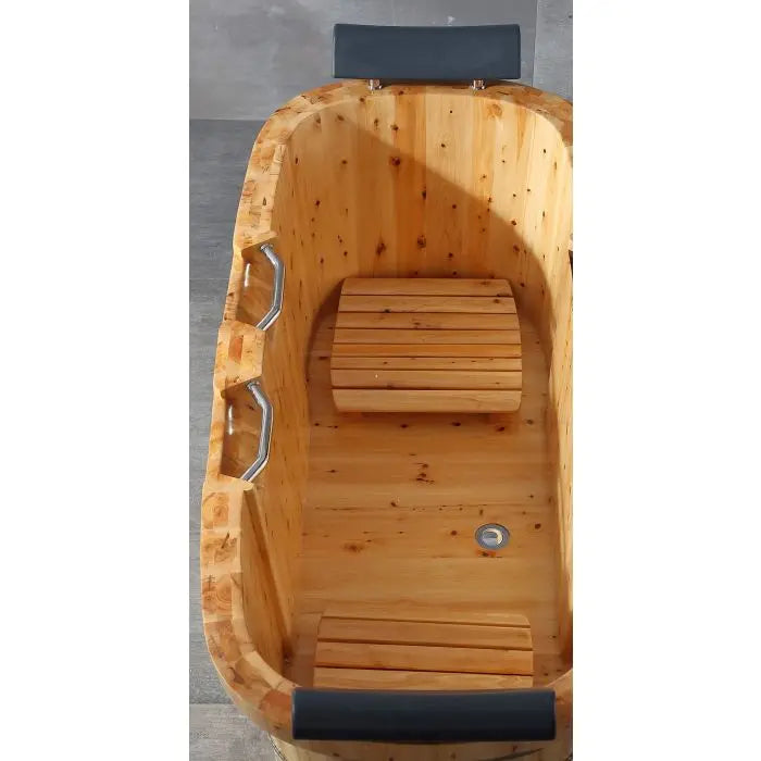 Alfi Brand AB1130 65" 2 Person Free Standing Cedar Wooden Bathtub with Fixtures & Headrests Alfi Trade Inc