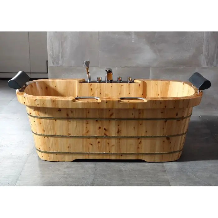 Alfi Brand AB1130 65" 2 Person Free Standing Cedar Wooden Bathtub with Fixtures & Headrests Alfi Trade Inc