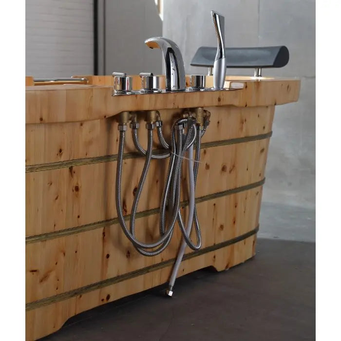 Alfi Brand AB1130 65" 2 Person Free Standing Cedar Wooden Bathtub with Fixtures & Headrests Alfi Trade Inc