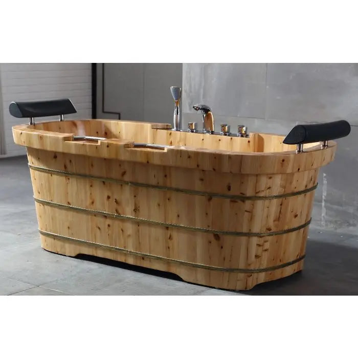 Alfi Brand AB1130 65" 2 Person Free Standing Cedar Wooden Bathtub with Fixtures & Headrests Alfi Trade Inc