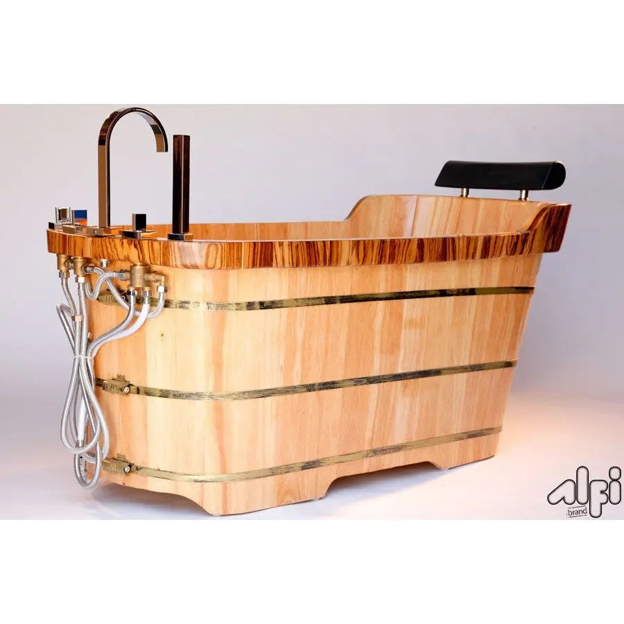 Alfi Brand AB1148 59" Free Standing Wood Bath Tub with Chrome Tub Filler