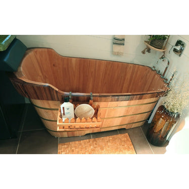 ALFI Brand AB1148 59" Free Standing Wood Bath Tub with Chrome Tub Filler - side view