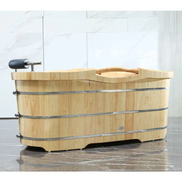 Alfi Brand AB1163 61" Free Standing Wood Bath with Cushion Headrest Alfi Trade Inc