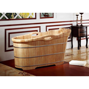 ALFI Brand AB1187 57" Free Standing Wooden Soaking Bathtub with Headrest - side view