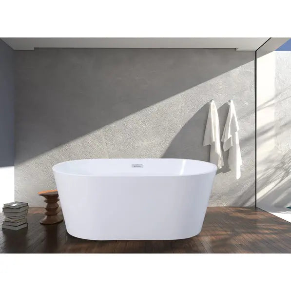 Aqua Eden 56-Inch Acrylic Freestanding Tub with Drain, Glossy White - VTDE563224BA Kingston Brass