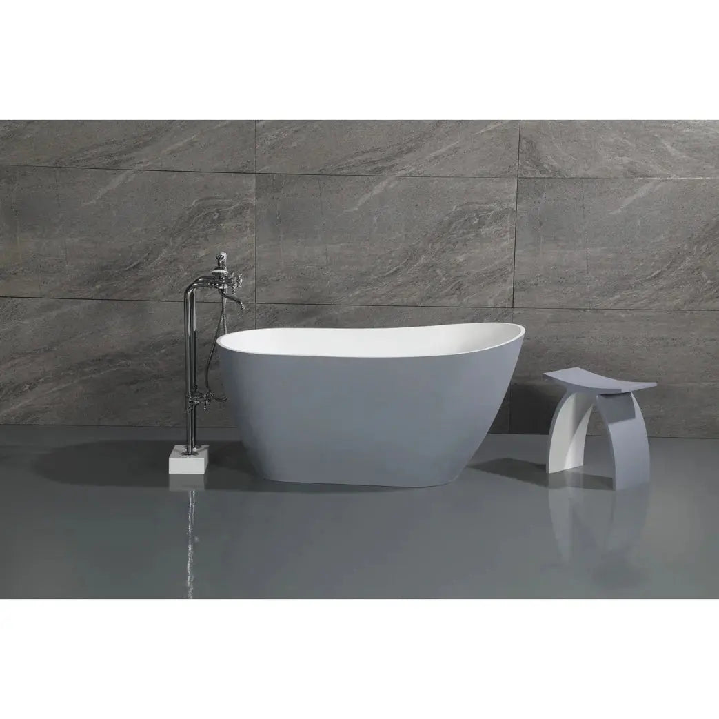 Arcticstone 52-Inch Slipper Solid Surface Freestanding Tub with Drain, Glossy White/Matte Gray - VRTSS513026WG Kingston Brass