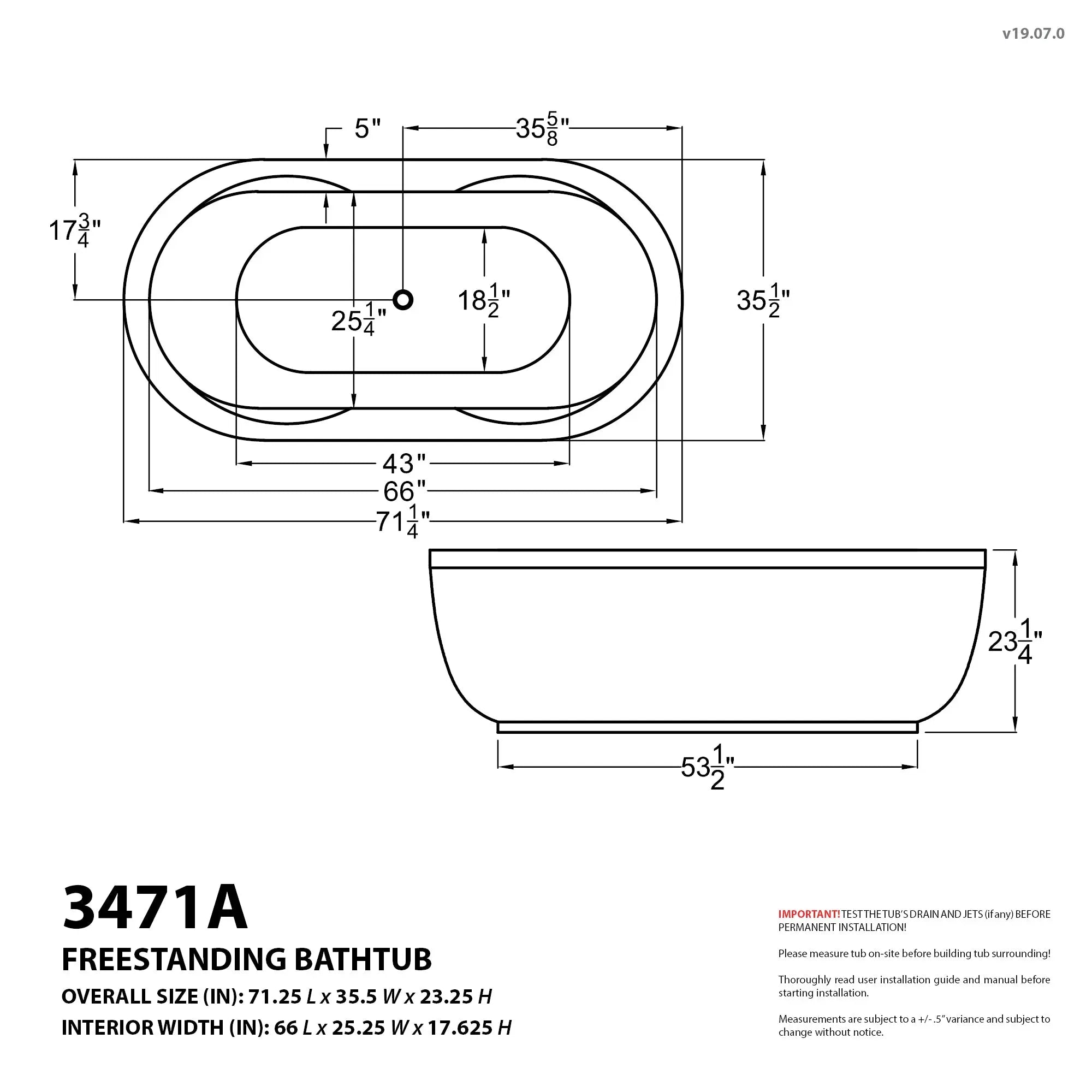 Atlantis Whirlpools Embrace 71 x 34 Oval Freestanding Bathtub SW Corp