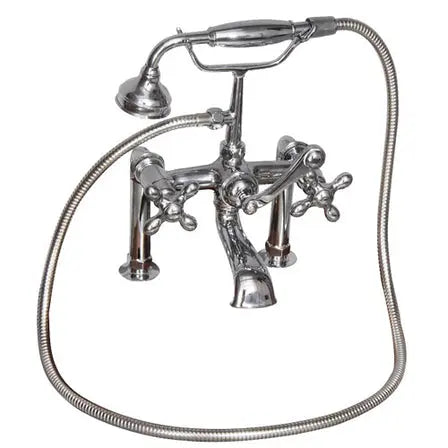 Barclay Clawfoot Tub Rim-Mounted Filler with Hand-Held Shower – Metal Cross Handles - 4603-MC