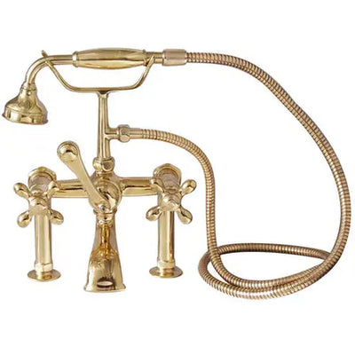 Barclay Clawfoot Tub Rim-Mounted Filler with Hand-Held Shower – Metal Cross Handles