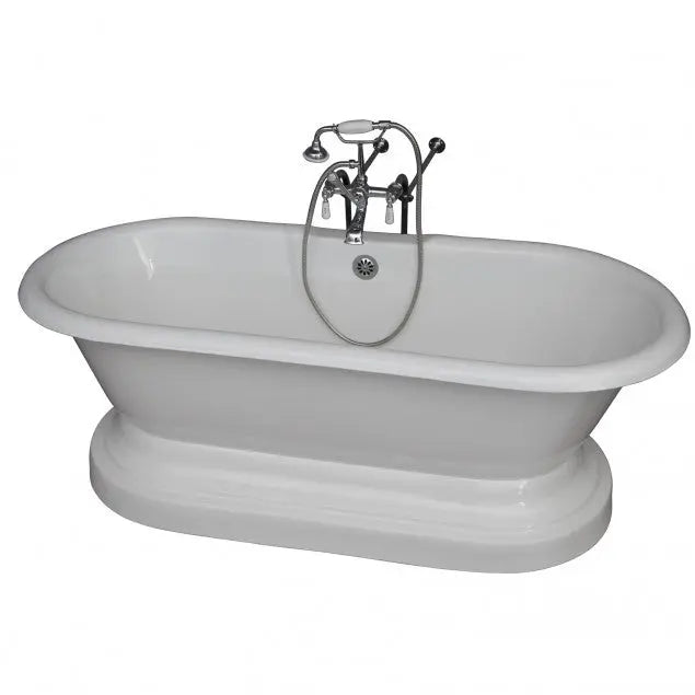 Barclay Duet 67″ Cast Iron Double Roll Top Pedestal Tub Kit - No Faucet Holes, Lever Handle Tub Faucet