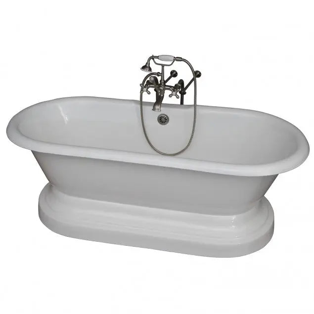 Barclay Duet 67″ Cast Iron Double Roll Top Pedestal Tub Kit with No Faucet Holes, Cross Handle Tub Faucet